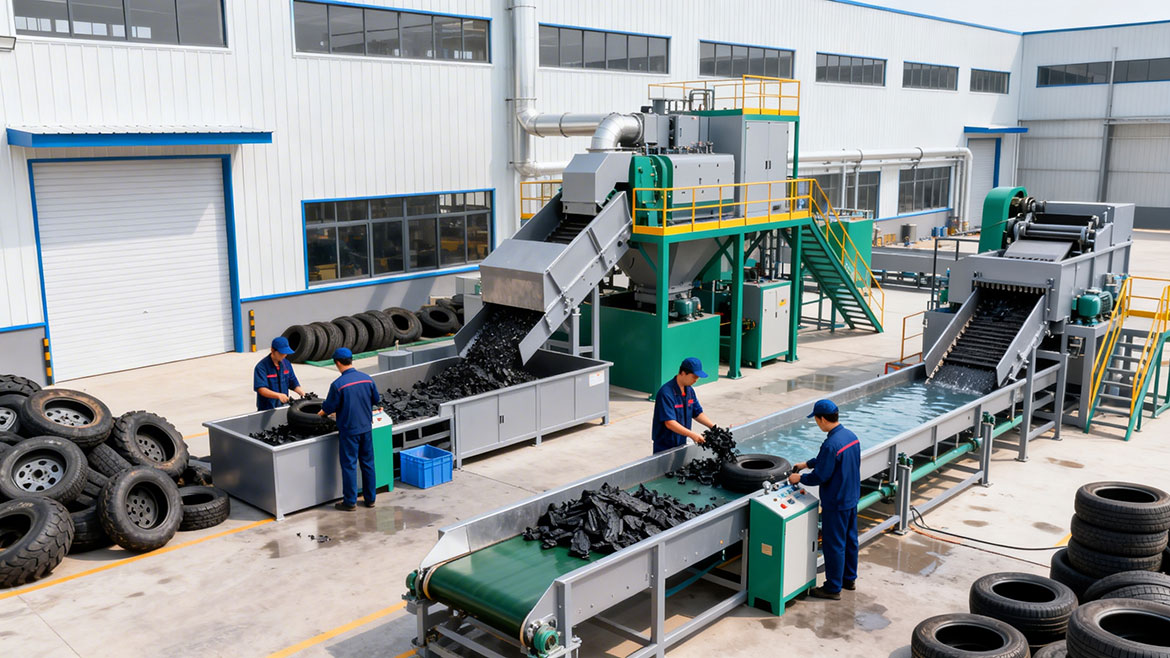 Comprehensive utilization factory for plastic waste tires